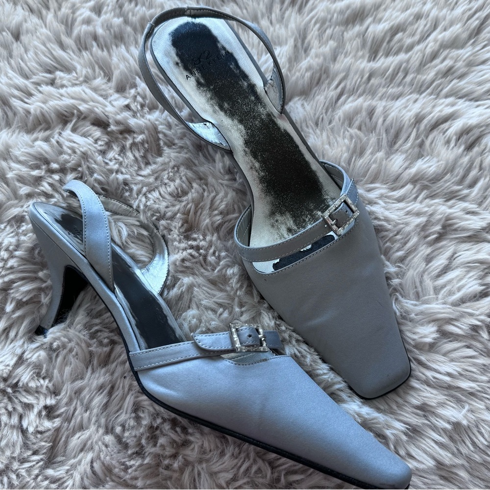 Anne Klein Silver Slingback Heels with Square Toe